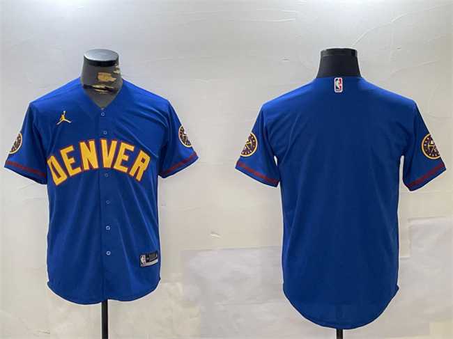 Mens Denver Nuggets Blank Blue With Patch Stitched Jersey